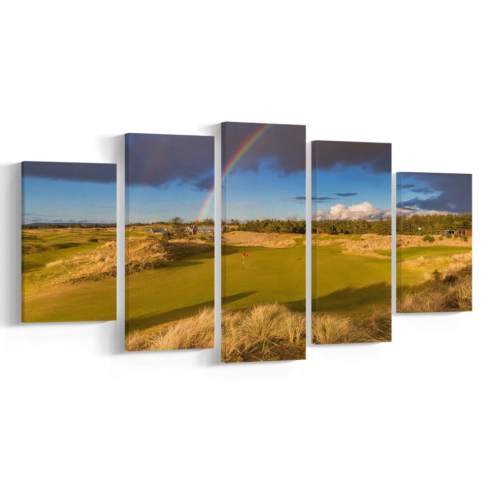 Bandon Preserve Golf Course, Hole 1 Rainbow Fine Art, Golf Art Print, 5 Pieces Mixed Canvas Print Wall Art