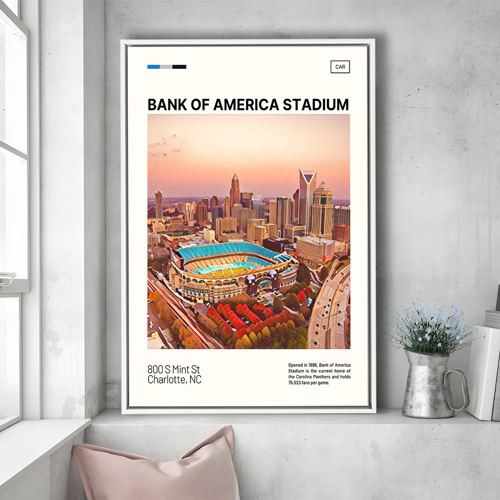 Bank of America Stadium Print, Carolina Panthers Stadium Canvas Art, Man Cave Gift, Floating Framed Canvas Print Wall Art