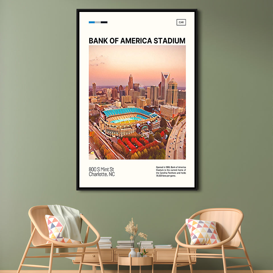 Bank of America Stadium Print, Carolina Panthers Stadium Canvas Art, Man Cave Gift, Floating Framed Canvas Print Wall Art