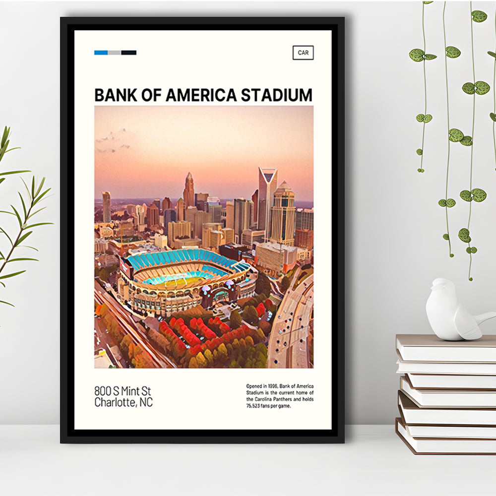 Bank of America Stadium Print, Carolina Panthers Stadium Canvas Art, Man Cave Gift, Floating Framed Canvas Print Wall Art