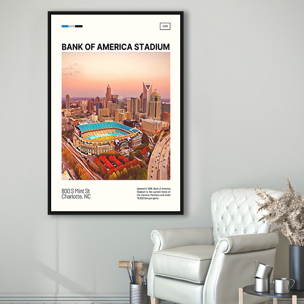 Bank of America Stadium Print, Carolina Panthers Stadium Canvas Art, Man Cave Gift, Floating Framed Canvas Print Wall Art