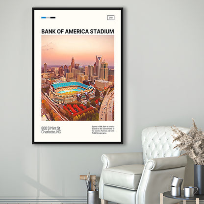 Bank of America Stadium Print, Carolina Panthers Stadium Canvas Art, Man Cave Gift, Floating Framed Canvas Print Wall Art