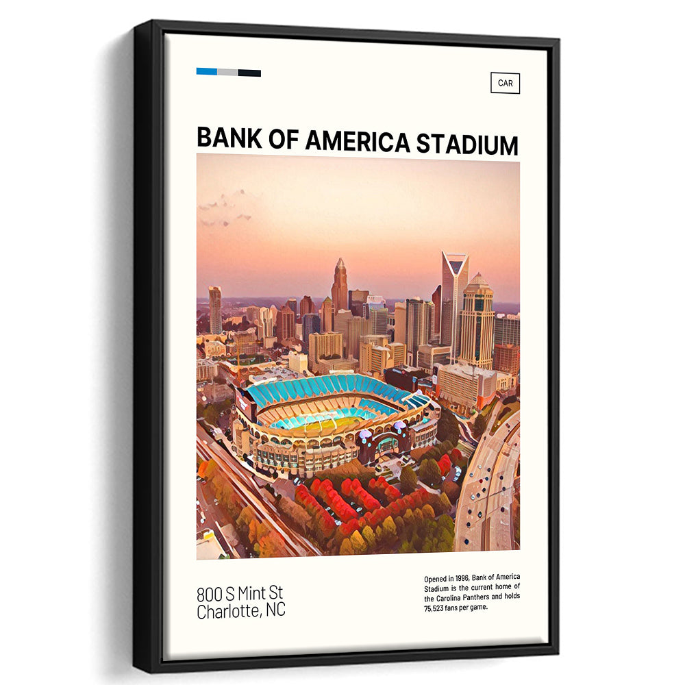 Bank of America Stadium Print, Carolina Panthers Stadium Canvas Art, Man Cave Gift, Floating Framed Canvas Print Wall Art