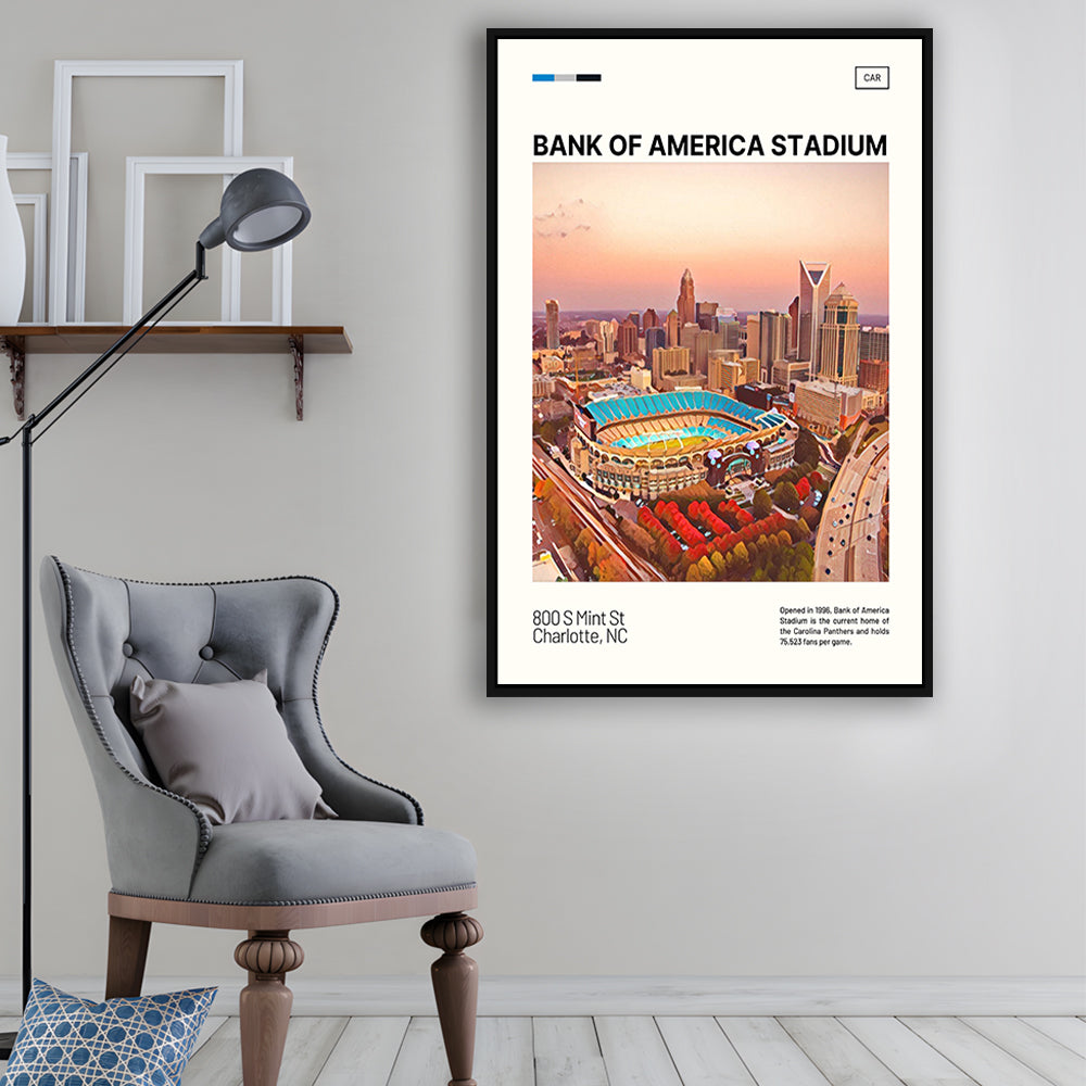 Bank of America Stadium Print, Carolina Panthers Stadium Canvas Art, Man Cave Gift, Floating Framed Canvas Print Wall Art
