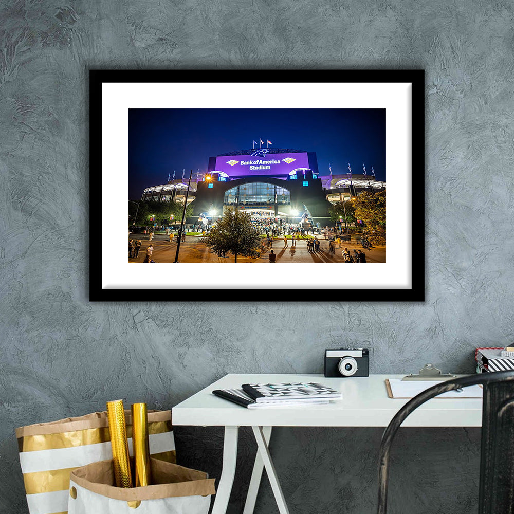 Bank of America Stadium, Stadium Canvas, Sport Art, Gift for him, White Border Framed Art Print Wall Decor