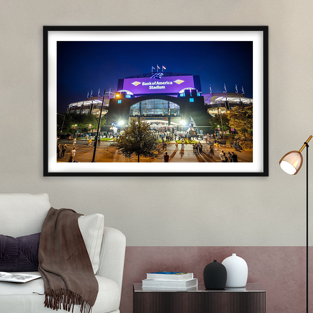 Bank of America Stadium, Stadium Canvas, Sport Art, Gift for him, White Border Framed Art Print Wall Decor