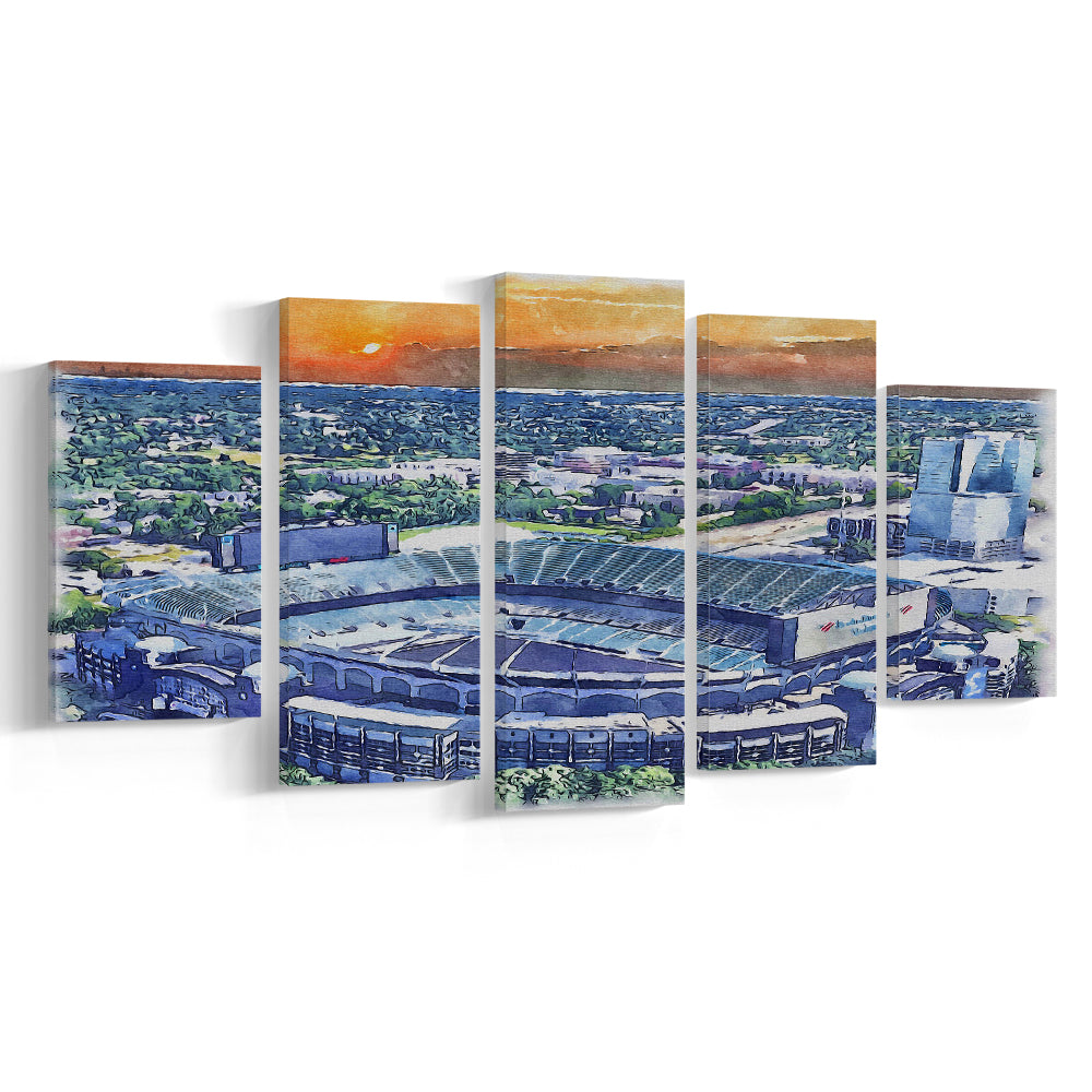 Bank of America Painting Stadium Watercolor, North Carolina Watercolor, Sport Art, Mixed 5 Panel, Canvas Print Wall Art