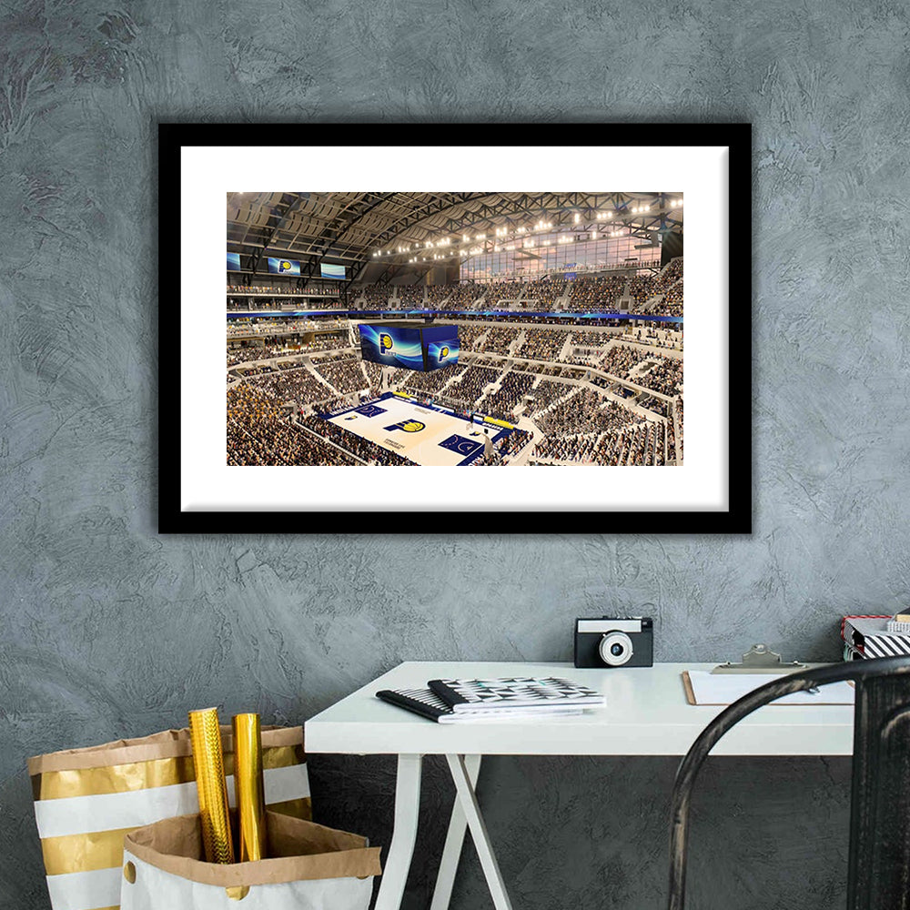 Bankers Life Fieldhouse, Stadium Canvas, Sport Art, Gift for him, White Border Framed Art Print Wall Decor