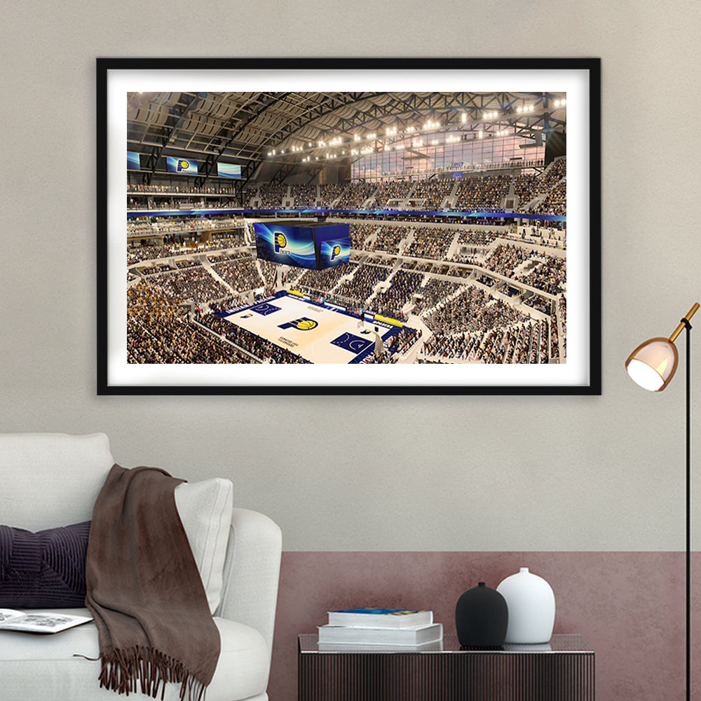 Bankers Life Fieldhouse, Stadium Canvas, Sport Art, Gift for him, White Border Framed Art Print Wall Decor