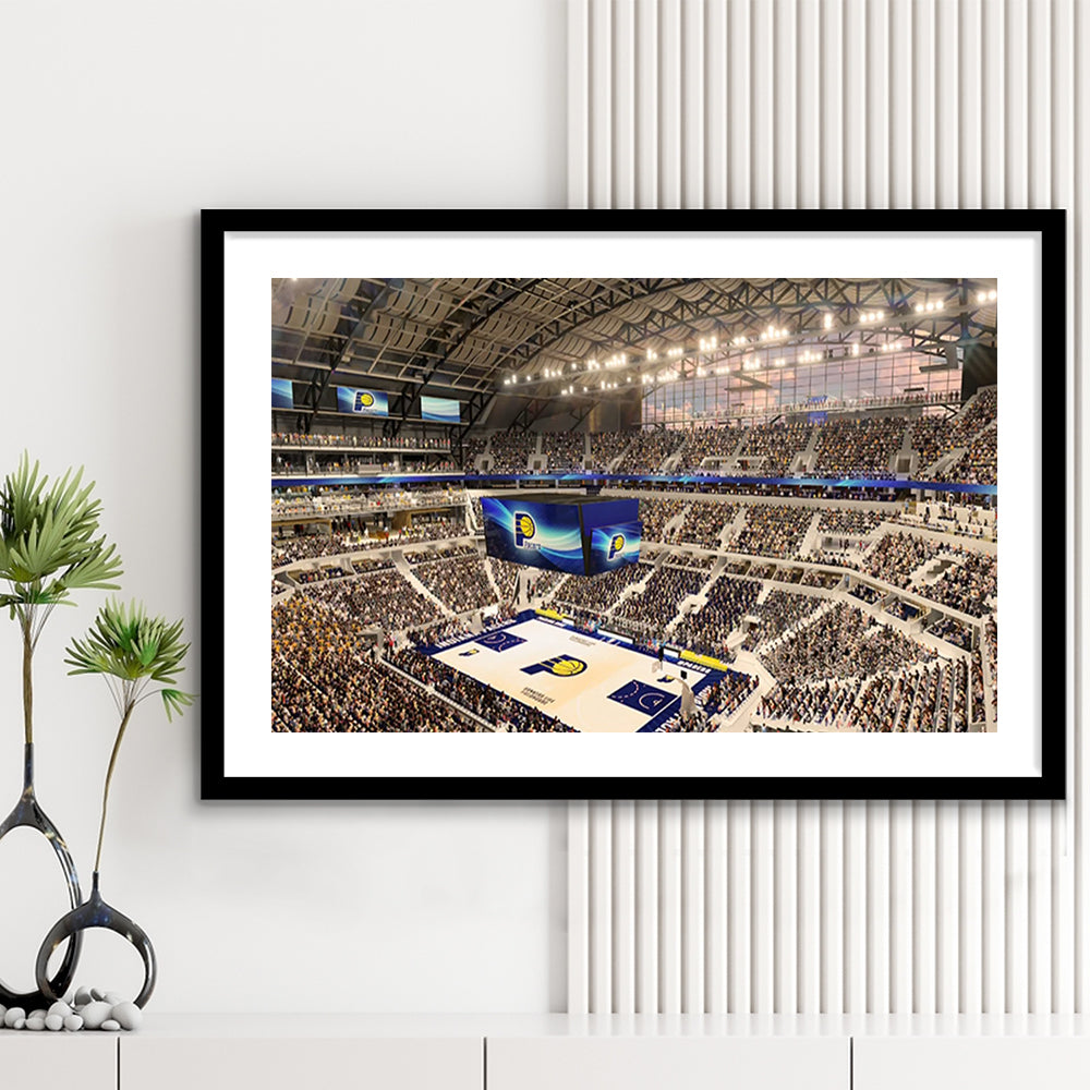 Bankers Life Fieldhouse, Stadium Canvas, Sport Art, Gift for him, White Border Framed Art Print Wall Decor