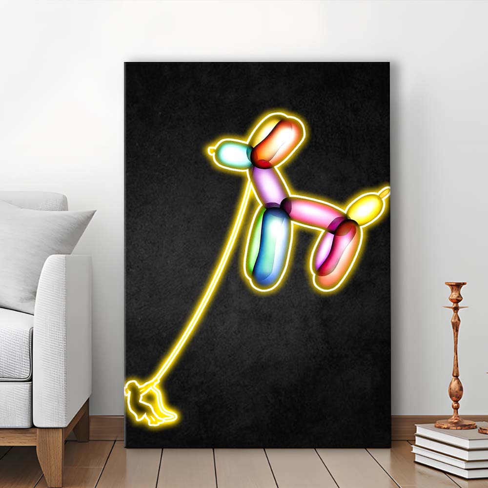 Banksy Balloon Dog, Neon Sign Effect Art, Canvas Print, Luxury Wall Art Decor, Modern Art