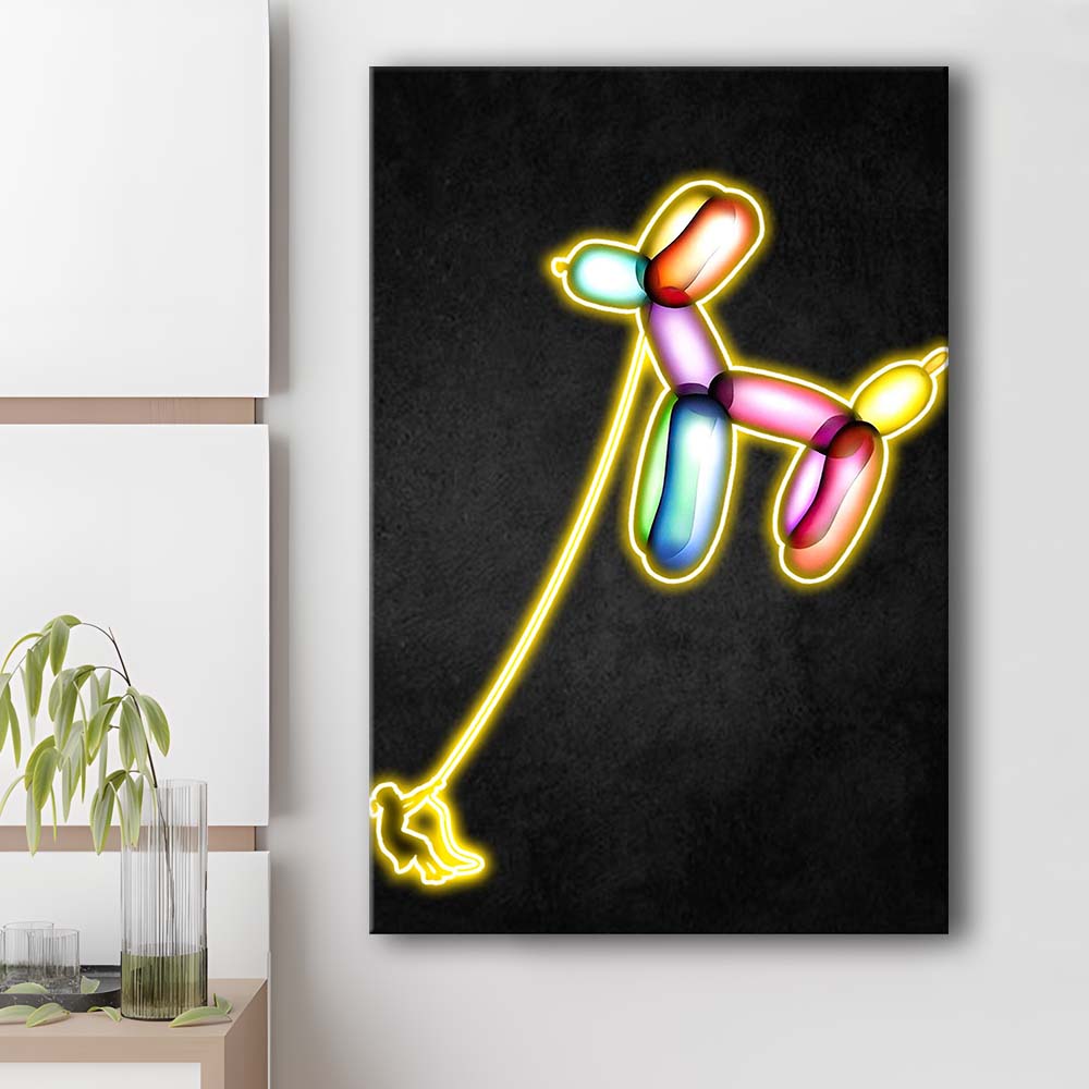Banksy Balloon Dog, Neon Sign Effect Art, Canvas Print, Luxury Wall Art Decor, Modern Art