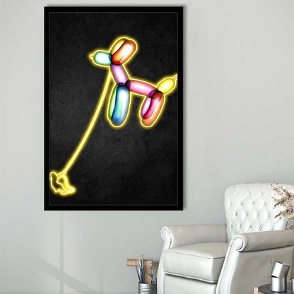 Banksy Balloon Dog, Neon Sign Effect Art, Framed Art Print, Picture Framed Wall Art Decor