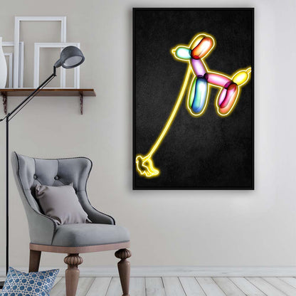 Banksy Balloon Dog, Neon Sign Effect Art, Framed Canvas Print, Floating Frame, Luxury Wall Art Decor