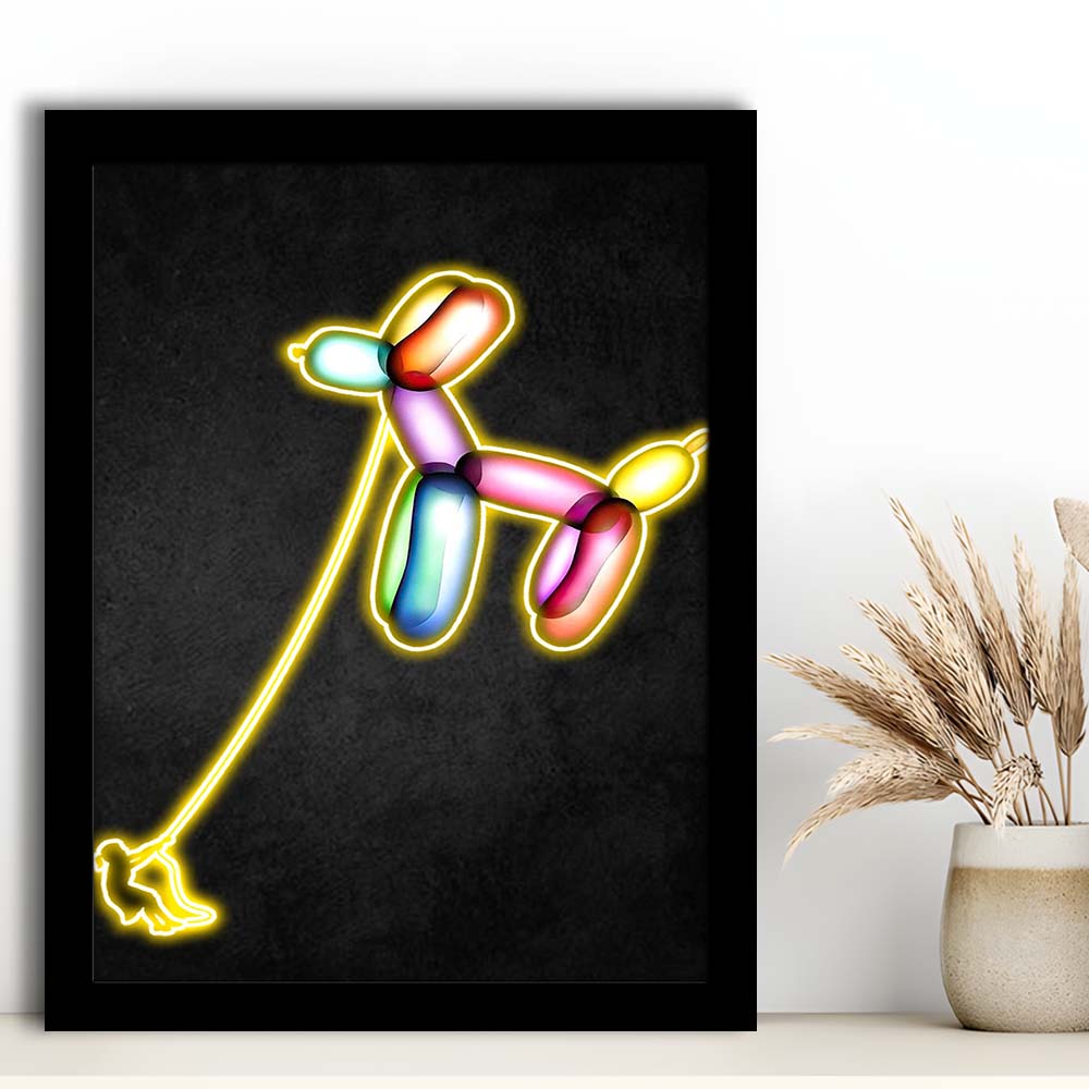 Banksy Balloon Dog, Neon Sign Effect Art, Framed Art Print, Picture Framed Wall Art Decor