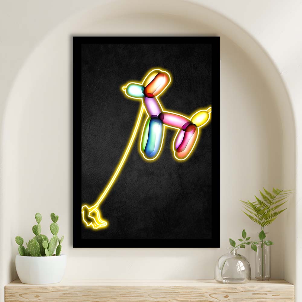 Banksy Balloon Dog, Neon Sign Effect Art, Framed Art Print, Picture Framed Wall Art Decor