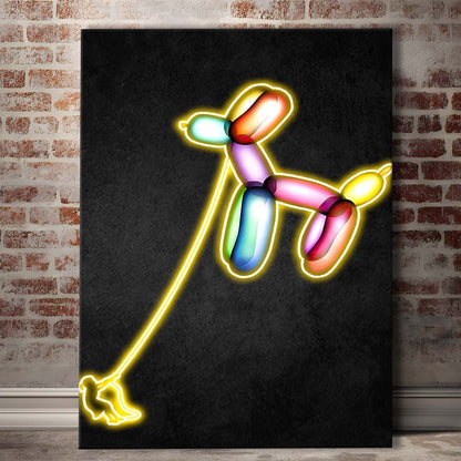 Banksy Balloon Dog, Neon Sign Effect Art, Canvas Print, Luxury Wall Art Decor, Modern Art