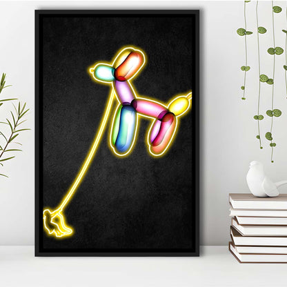 Banksy Balloon Dog, Neon Sign Effect Art, Framed Canvas Print, Floating Frame, Luxury Wall Art Decor