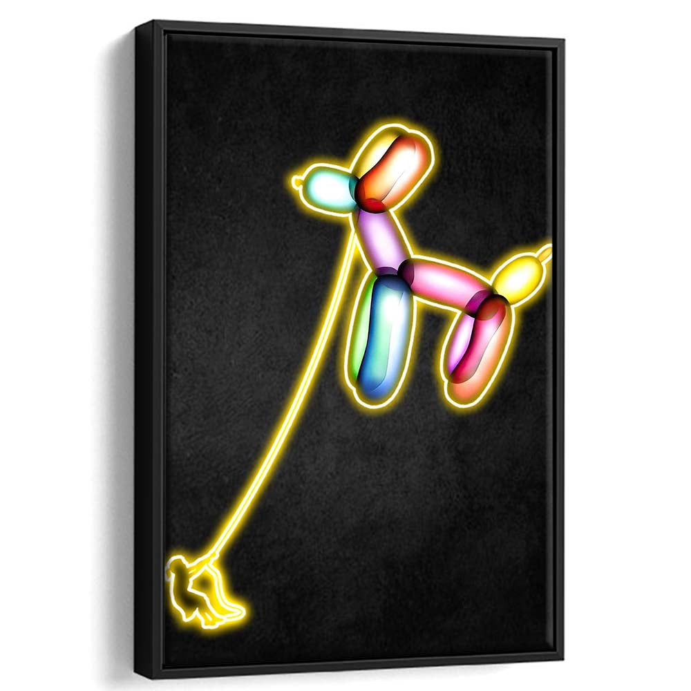 Banksy Balloon Dog, Neon Sign Effect Art, Framed Canvas Print, Floating Frame, Luxury Wall Art Decor