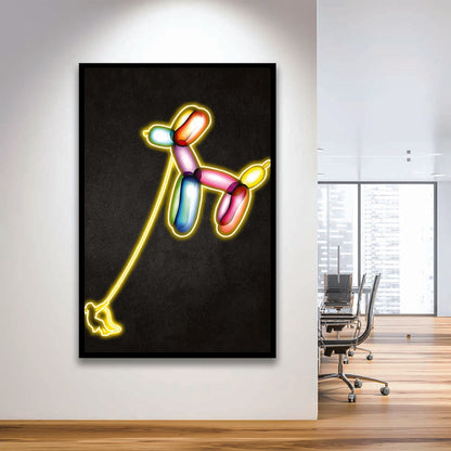 Banksy Balloon Dog, Neon Sign Effect Art, Framed Art Print, Picture Framed Wall Art Decor