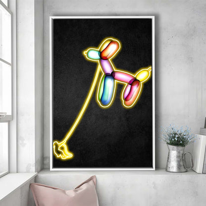 Banksy Balloon Dog, Neon Sign Effect Art, Framed Canvas Print, Floating Frame, Luxury Wall Art Decor