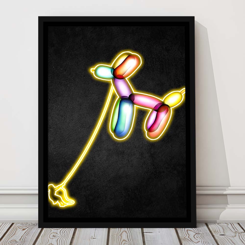 Banksy Balloon Dog, Neon Sign Effect Art, Framed Canvas Print, Floating Frame, Luxury Wall Art Decor