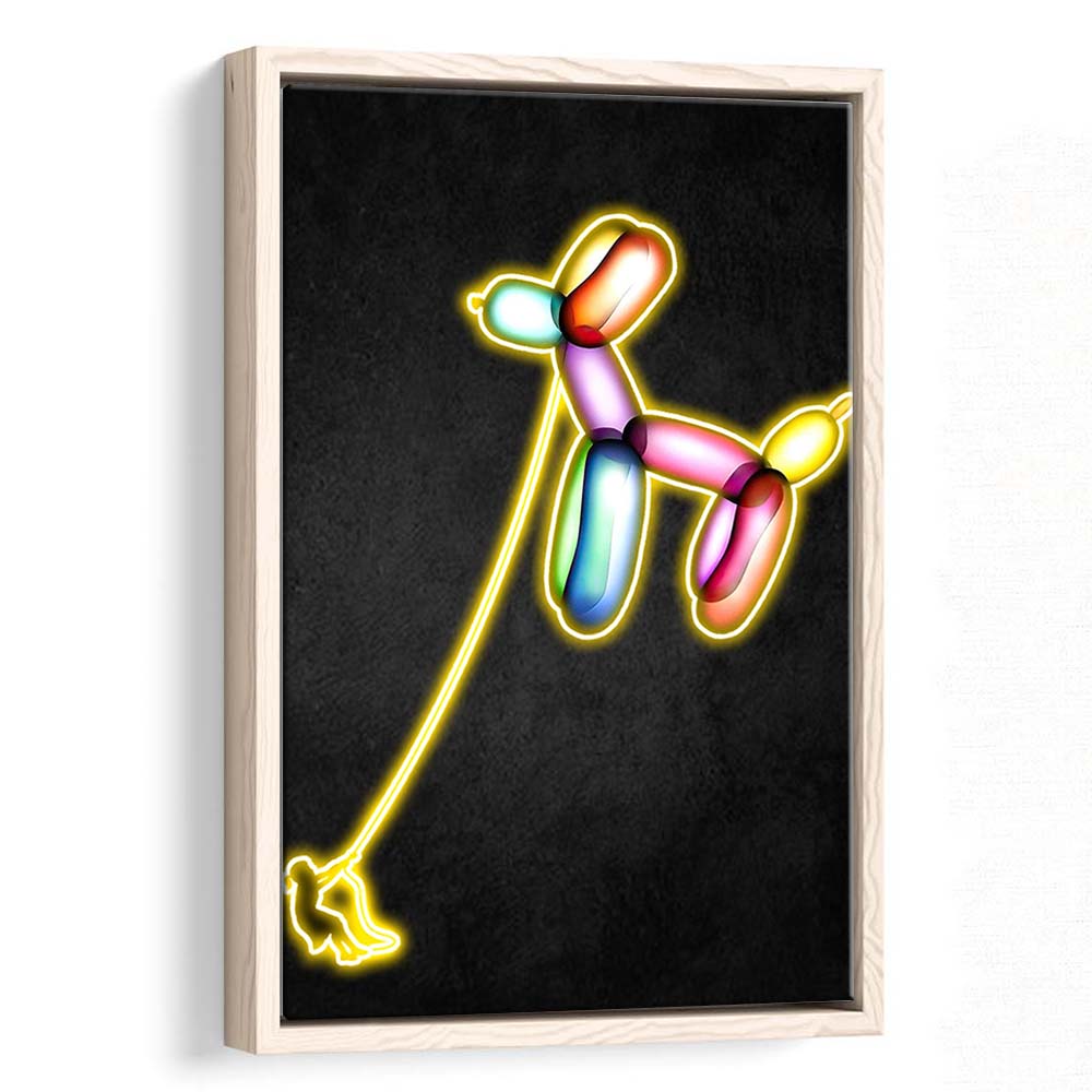 Banksy Balloon Dog, Neon Sign Effect Art, Framed Canvas Print, Floating Frame, Luxury Wall Art Decor