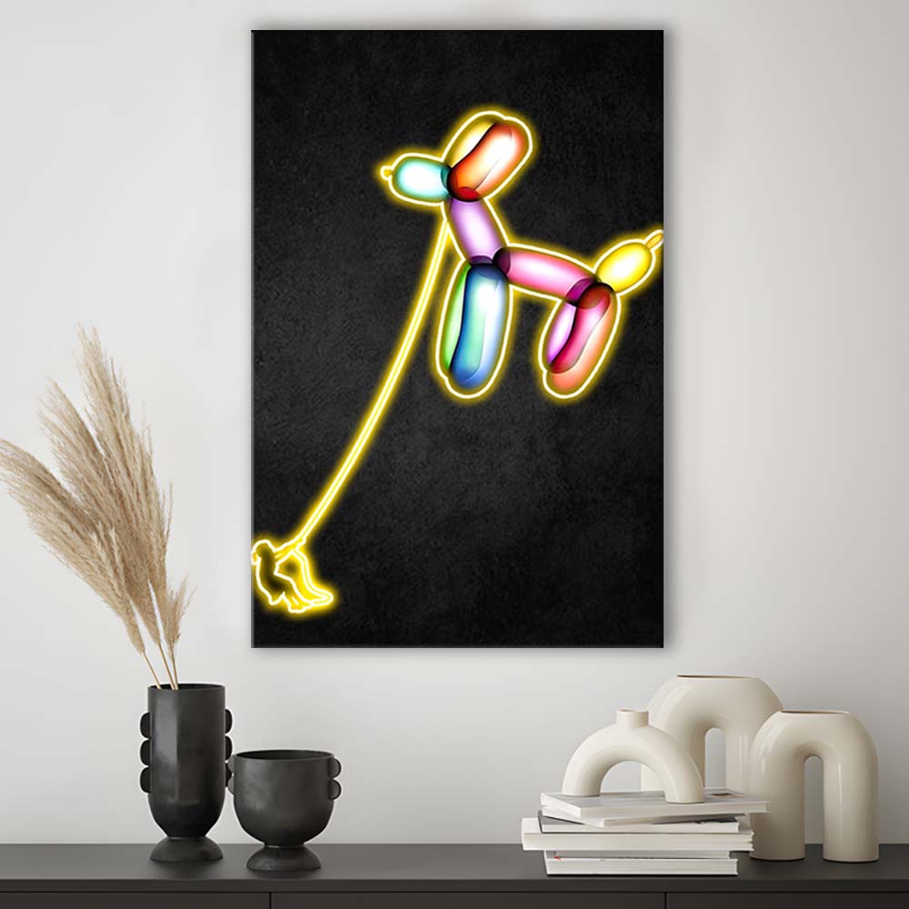 Banksy Balloon Dog, Neon Sign Effect Art, Canvas Print, Luxury Wall Art Decor, Modern Art