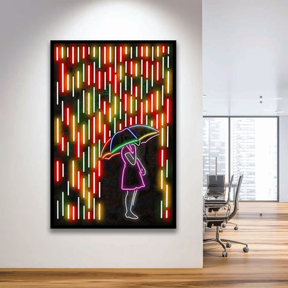 Banksy Girl With Umbrella In Colorful Rain, Framed Art Print, Picture Framed Wall Art Decor