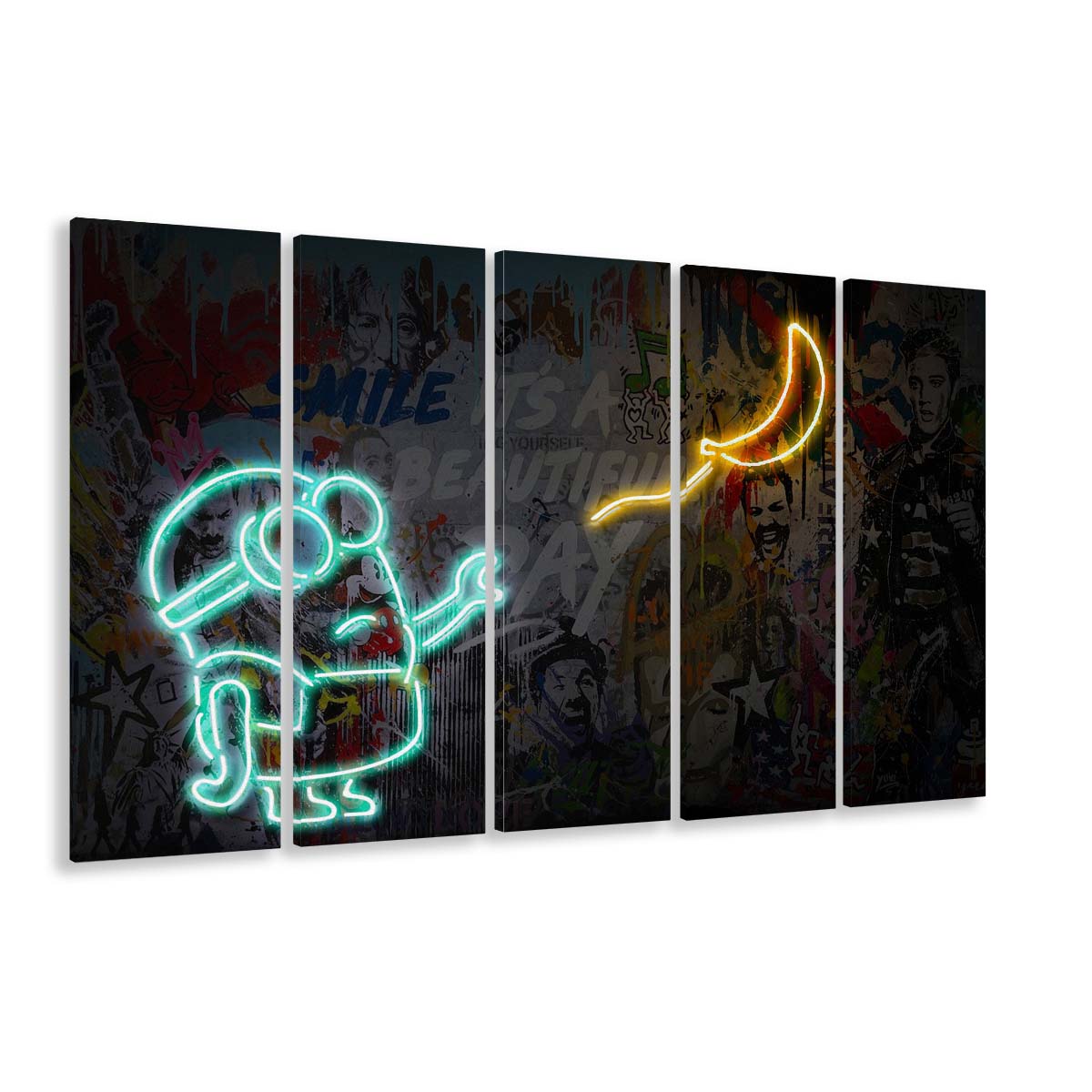 Banksy Minion Banana Art Print, Extra Large 5 Panels Multi Canvas Print Wall Art, Home Decor