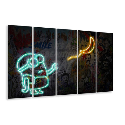 Banksy Minion Banana Art Print, Extra Large 5 Panels Multi Canvas Print Wall Art, Home Decor