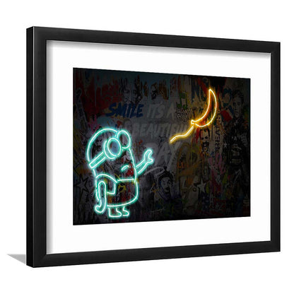 Banksy Minion Banana Art Print, Framed Art Print Wall Decor, White Border, Framed Picture