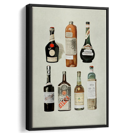 Bar Cart Decor Farmhouse Kitchen Vintage Bar Art Neutral Framed Canvas Print Wall Art