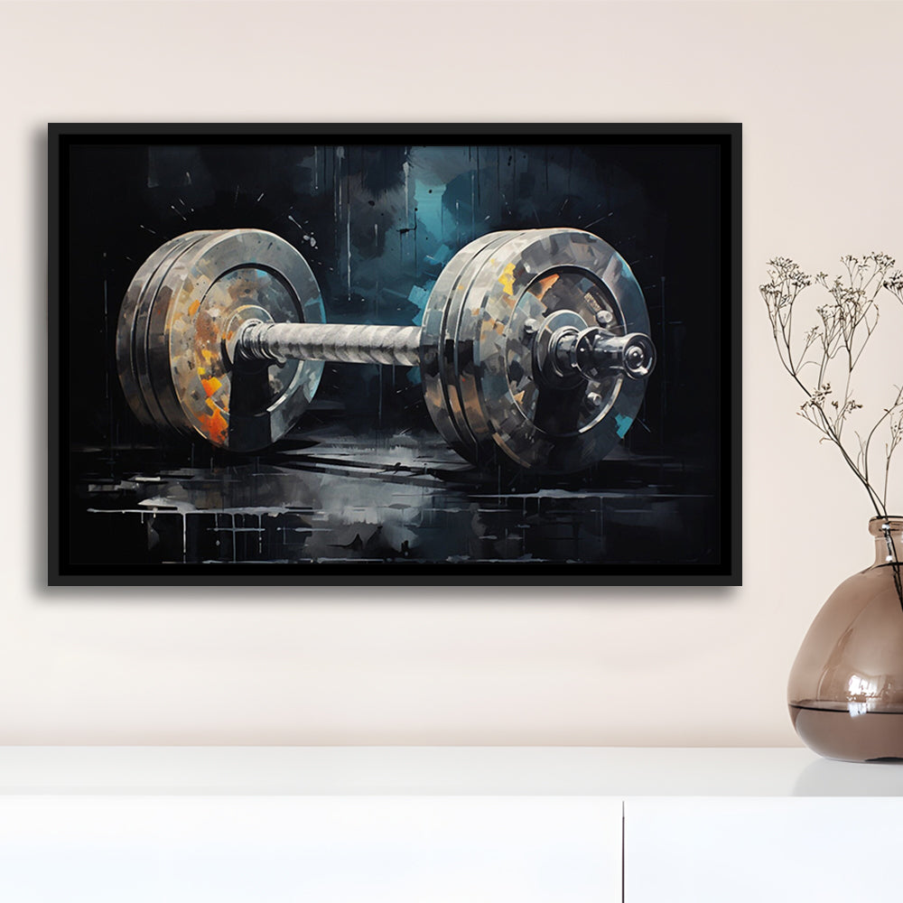 Barbell Graffiti Painting Canvas Print, Gym, Motivational Fitness Sports, Framed Canvas Print Wall Art, Floating Frame