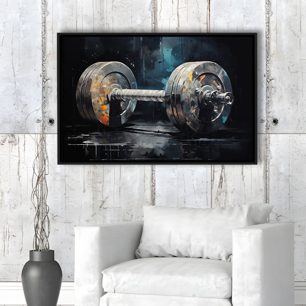 Barbell Graffiti Painting Canvas Print, Gym, Motivational Fitness Sports, Framed Canvas Print Wall Art, Floating Frame