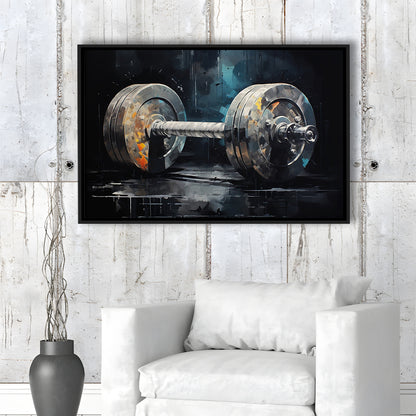 Barbell Graffiti Painting Canvas Print, Gym, Motivational Fitness Sports, Framed Canvas Print Wall Art, Floating Frame