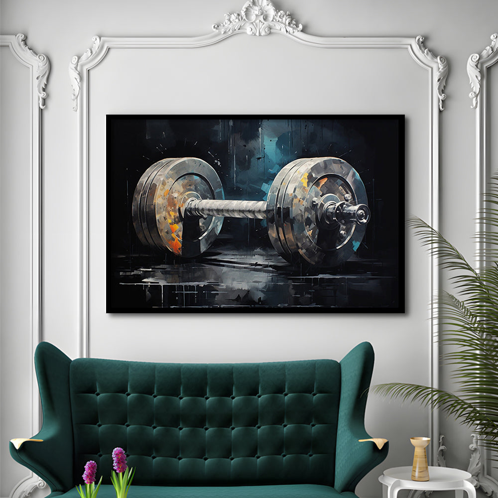 Barbell Graffiti Painting Canvas Print, Gym, Motivational Fitness Sports, Framed Art Print Wall Decor, Picture Framed