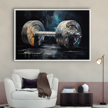 Barbell Graffiti Painting Canvas Print, Gym, Motivational Fitness Sports, Framed Canvas Print Wall Art, Floating Frame