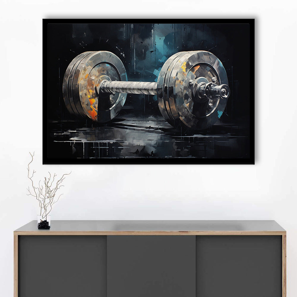 Barbell Graffiti Painting Canvas Print, Gym, Motivational Fitness Sports, Framed Art Print Wall Decor, Picture Framed