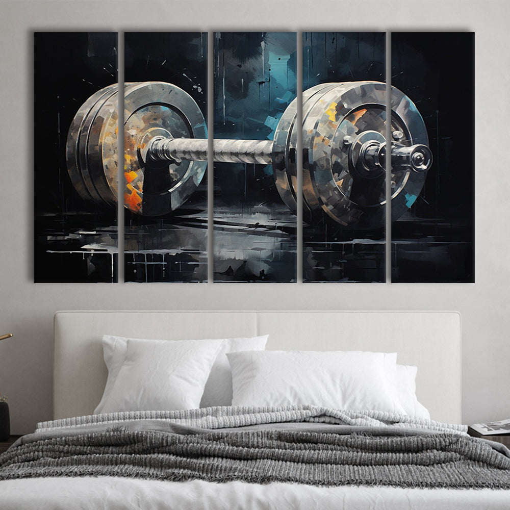 Barbell Graffiti Painting Canvas Print, Gym, Motivational Fitness Sports, 5 Panel B Canvas Print Wall Art, Extra Large Canvas