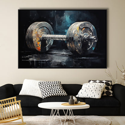 Barbell Graffiti Painting Canvas Print, Gym, Motivational Fitness Sports, Framed Canvas Print Wall Art, Floating Frame