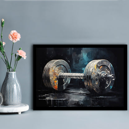 Barbell Graffiti Painting Canvas Print, Gym, Motivational Fitness Sports, Framed Art Print Wall Decor, Picture Framed