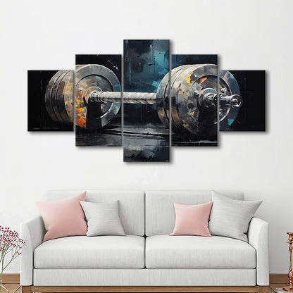 Barbell Graffiti Painting Canvas Print, Gym, Motivational Fitness Sports, 5 Panel Mixed Canvas Print Wall Art, Large Canvas