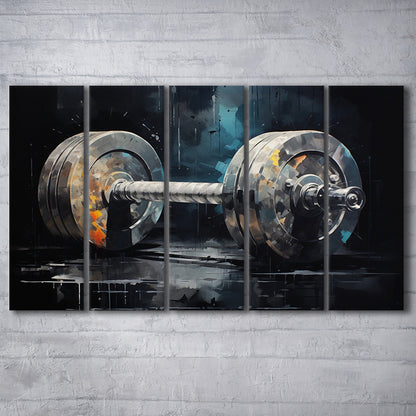 Barbell Graffiti Painting Canvas Print, Gym, Motivational Fitness Sports, 5 Panel B Canvas Print Wall Art, Extra Large Canvas