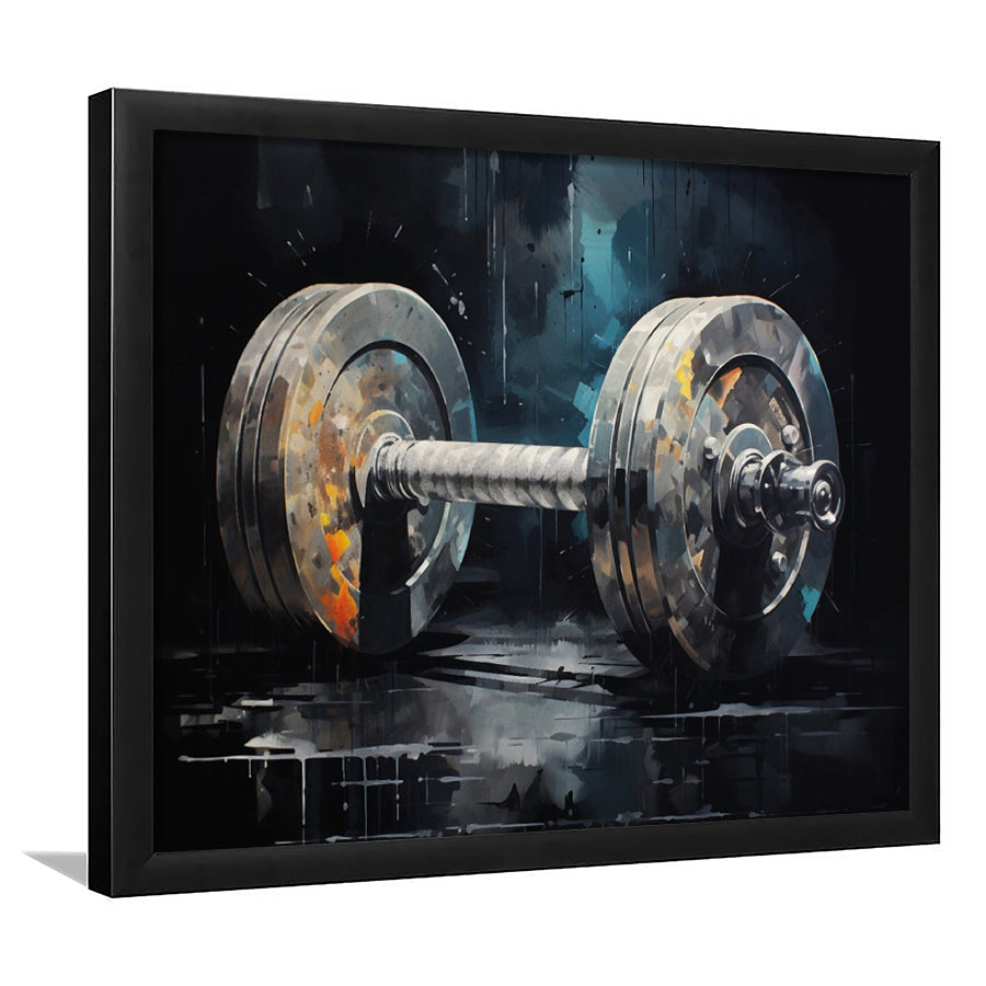 Barbell Graffiti Painting Canvas Print, Gym, Motivational Fitness Sports, Framed Art Print Wall Decor, Picture Framed
