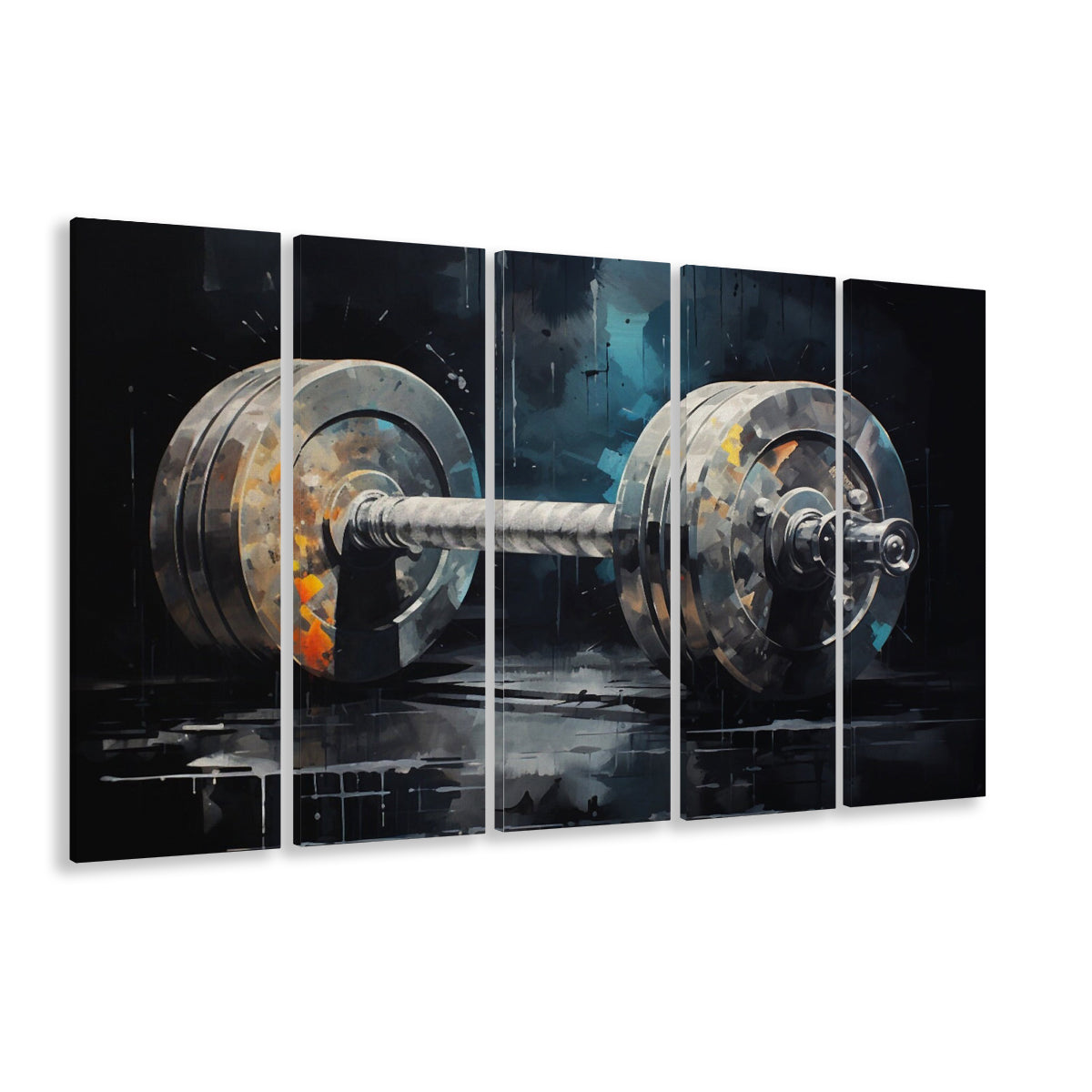 Barbell Graffiti Painting Canvas Print, Gym, Motivational Fitness Sports, 5 Panel B Canvas Print Wall Art, Extra Large Canvas
