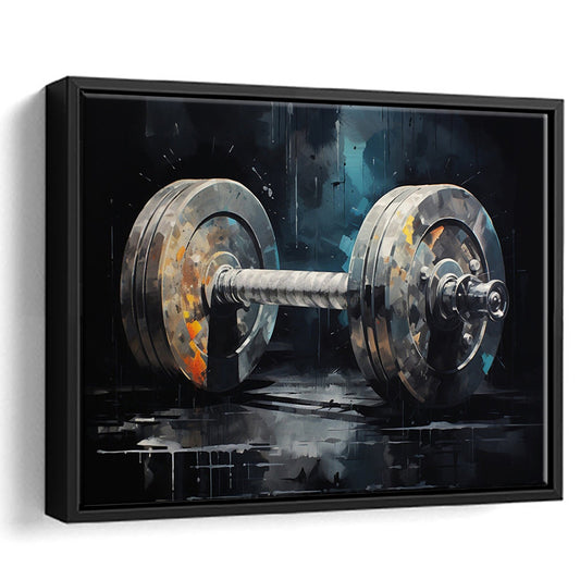 Barbell Graffiti Painting Canvas Print, Gym, Motivational Fitness Sports, Framed Canvas Print Wall Art, Floating Frame