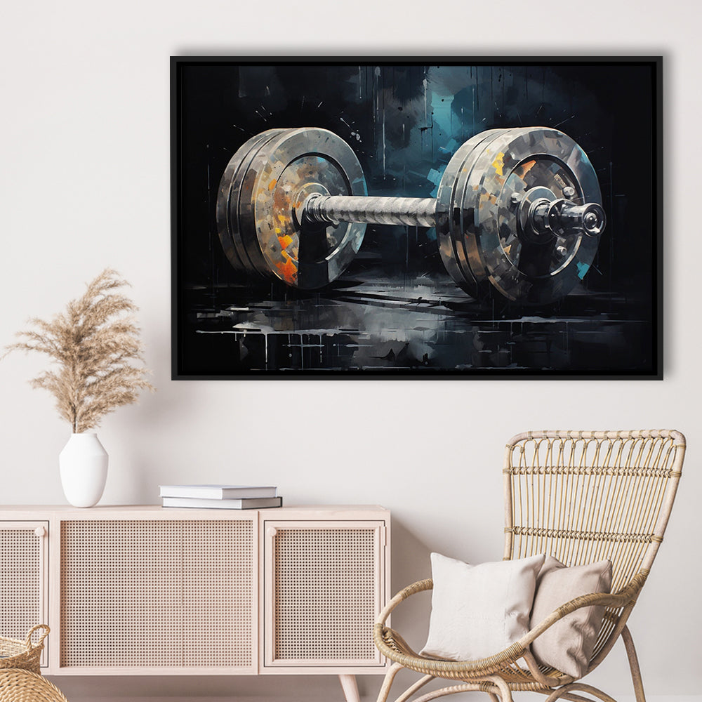 Barbell Graffiti Painting Canvas Print, Gym, Motivational Fitness Sports, Framed Canvas Print Wall Art, Floating Frame