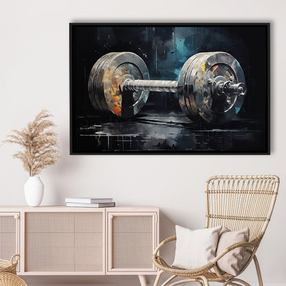 Barbell Graffiti Painting Canvas Print, Gym, Motivational Fitness Sports, Framed Canvas Print Wall Art, Floating Frame
