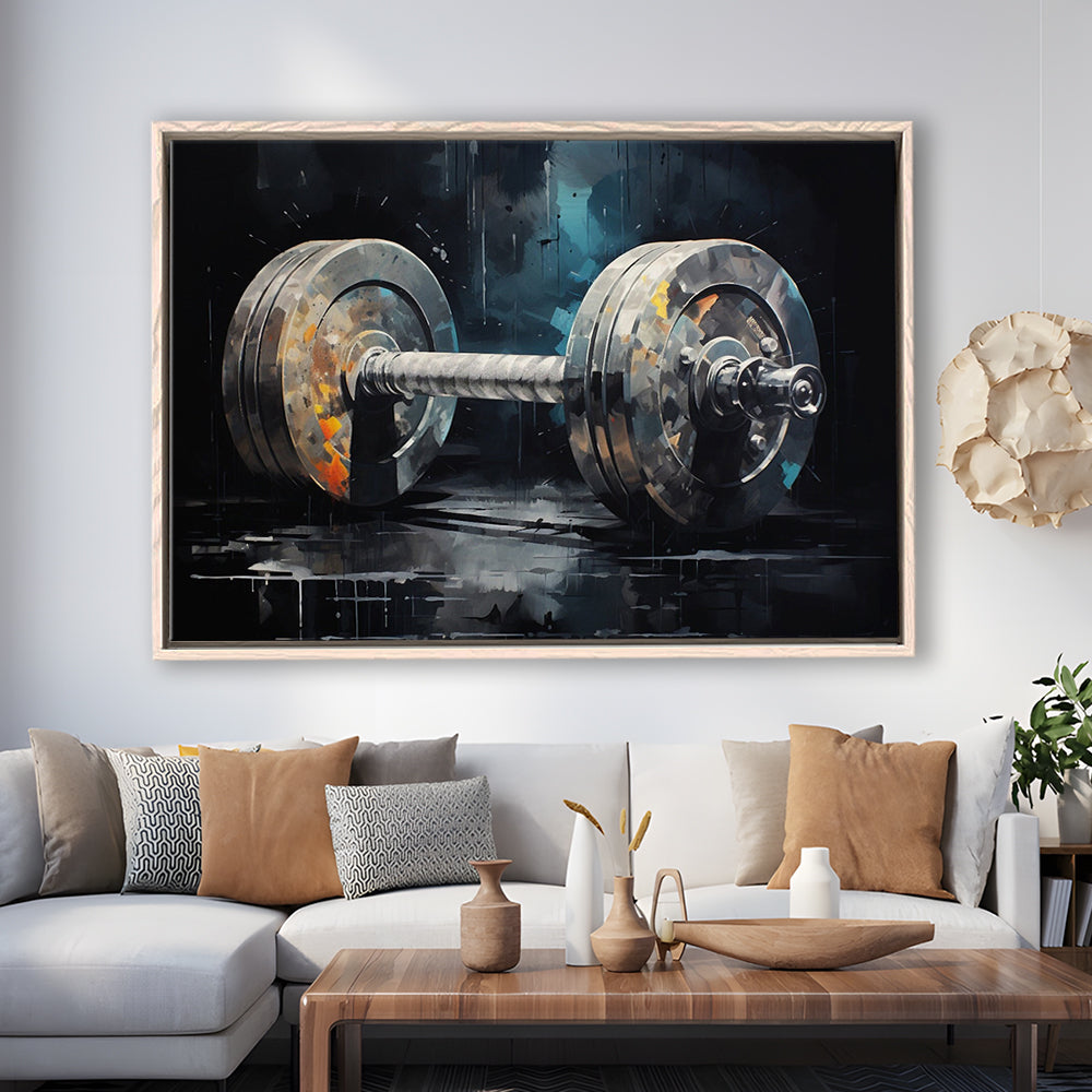 Barbell Graffiti Painting Canvas Print, Gym, Motivational Fitness Sports, Framed Canvas Print Wall Art, Floating Frame